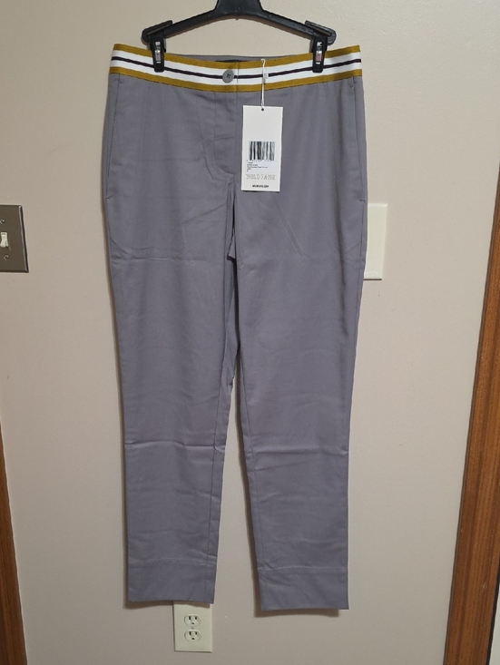 Wildfang Pants - Wildfang Gray Skinny Pants with Yellow & White Striped Waistband